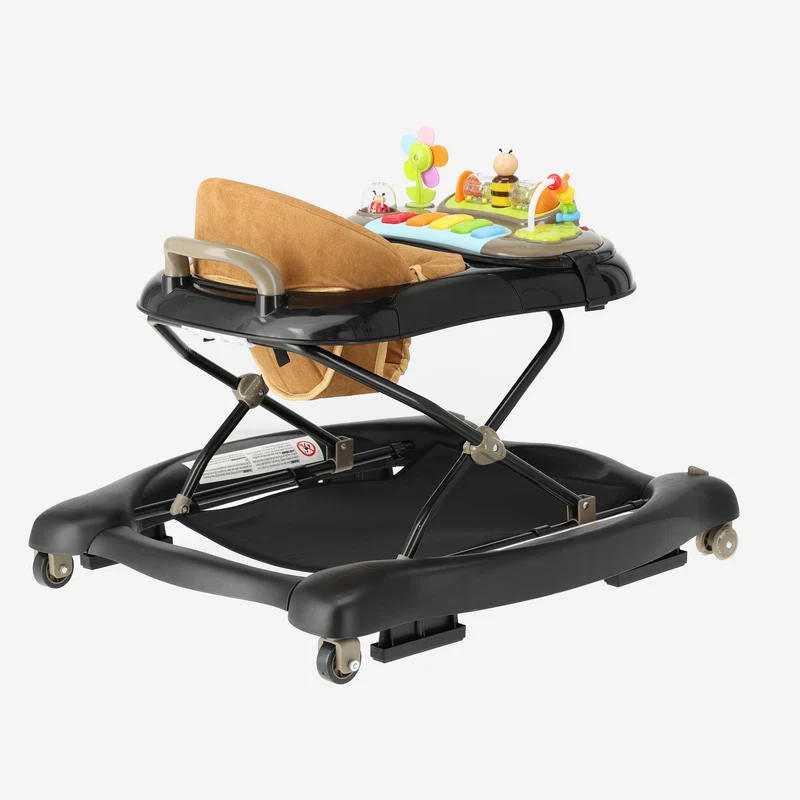 Deryan Luxuriöser 4-in-1-Kinderwagen - Schaukelfunktion - Inklusive Spielset und Tablett - faltbar - Schwarz & Nougat