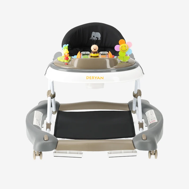 Deryan Luxuriöser 4-in-1-Kinderwagen - Schaukelfunktion - Inklusive Spielset und Tablett - faltbar - Braun