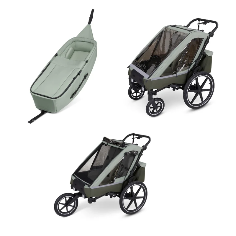 ABC Design Fahrradanhänger TOUR 2 Olive Newborn Bundle Set