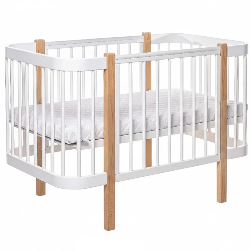 Babybett Beistellbett Elly aus Buchenholz mit Matratze, Natur/Weiß