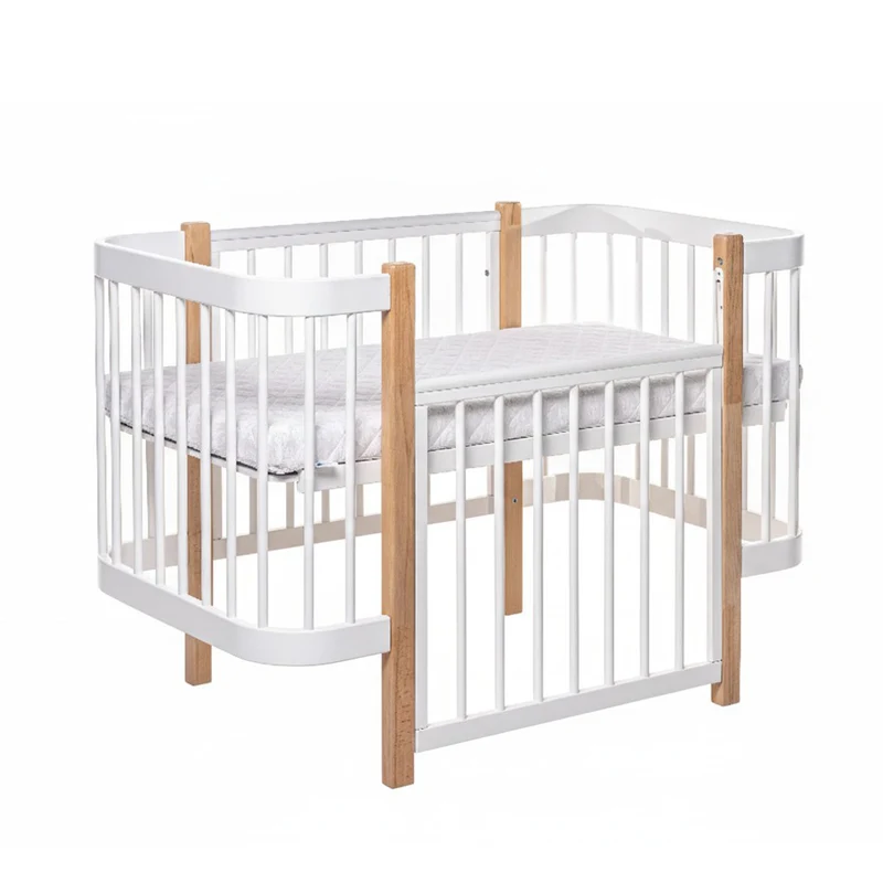Babybett Beistellbett Elly aus Buchenholz mit Matratze, Natur/Weiß