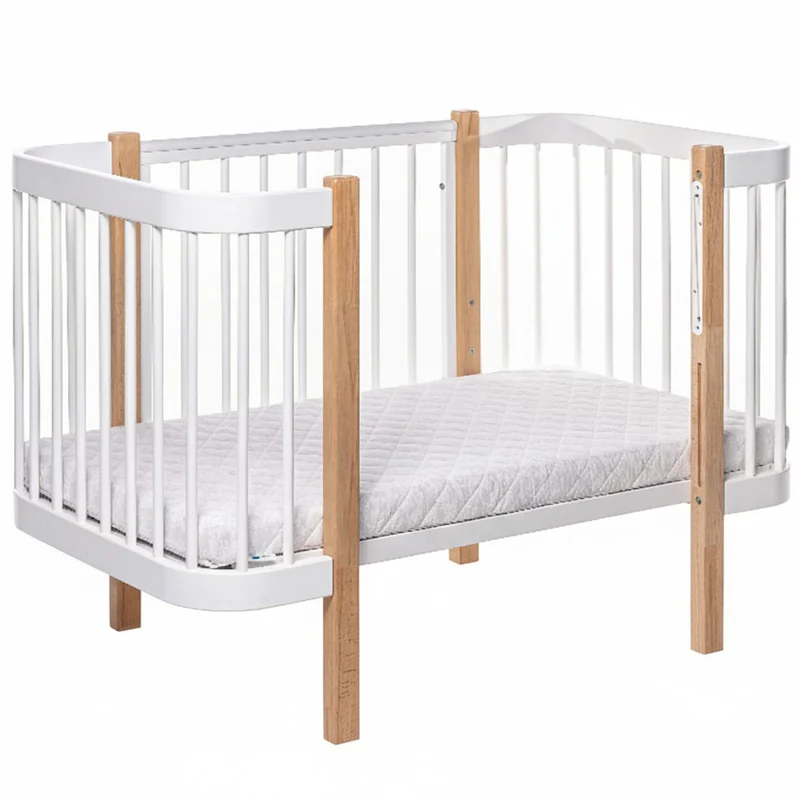 Babybett Beistellbett Elly aus Buchenholz mit Matratze, Natur/Weiß