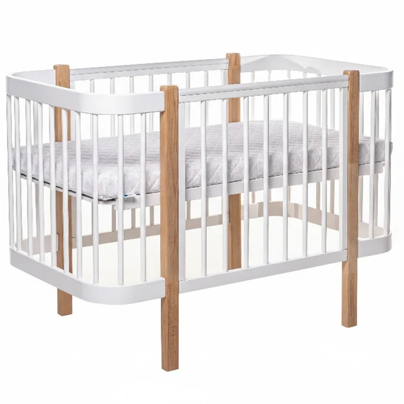 Babybett Beistellbett Elly aus Buchenholz mit Matratze, Natur/Weiß