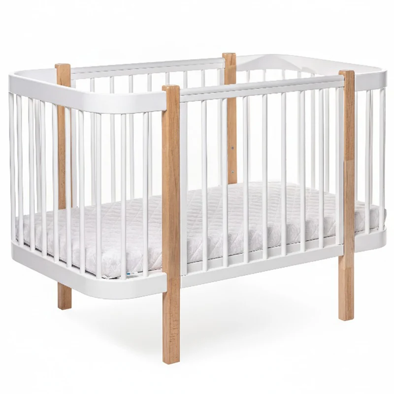 Babybett Beistellbett Elly aus Buchenholz mit Matratze, Natur/Weiß