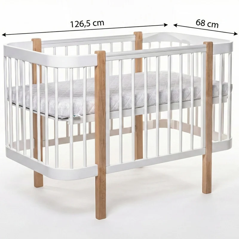 Babybett Beistellbett Elly aus Buchenholz mit Matratze, Natur/Weiß
