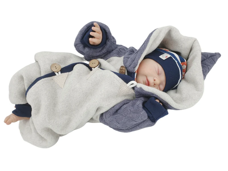 Overall Baby Kind von 50 bis 110 Designer Wellnessoverall blau Zipfel Strick 100% Biobaumwolle von Atelier MiaMia