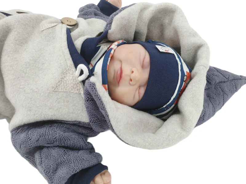 Overall Baby Kind von 50 bis 110 Designer Wellnessoverall blau Zipfel Strick 100% Biobaumwolle von Atelier MiaMia