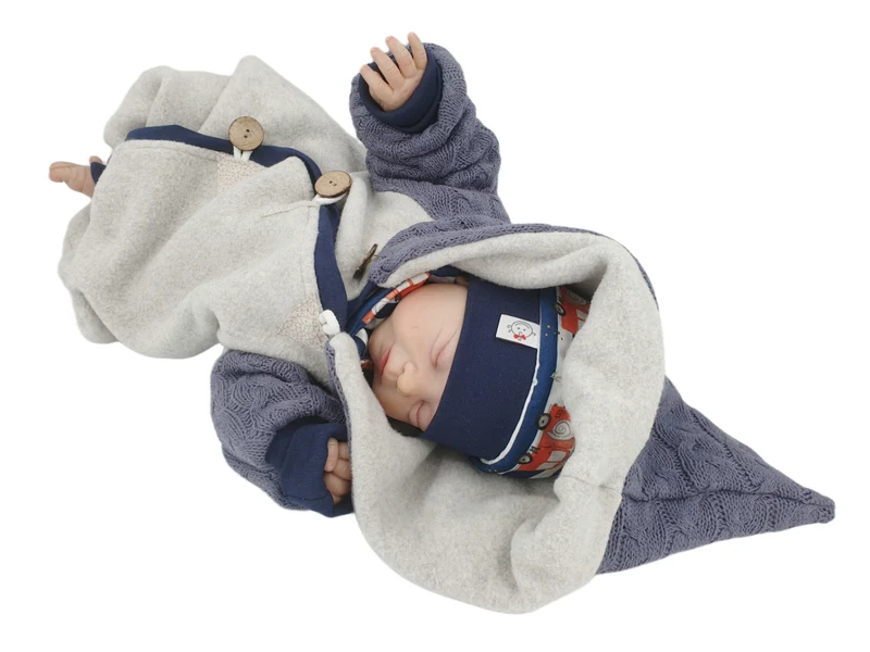 Overall Baby Kind von 50 bis 110 Designer Wellnessoverall blau Zipfel Strick 100% Biobaumwolle von Atelier MiaMia