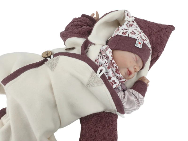 Overall Baby Kind von 50 bis 110 Designer Wellnessoverall beere/creme Zipfel Strick 100% Biobaumwolle von Atelier MiaMia