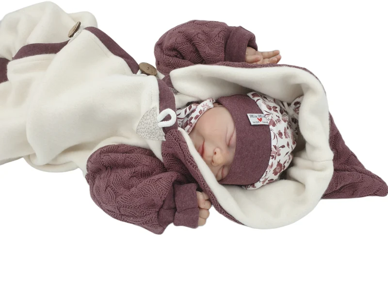 Overall Baby Kind von 50 bis 110 Designer Wellnessoverall beere/creme Zipfel Strick 100% Biobaumwolle von Atelier MiaMia