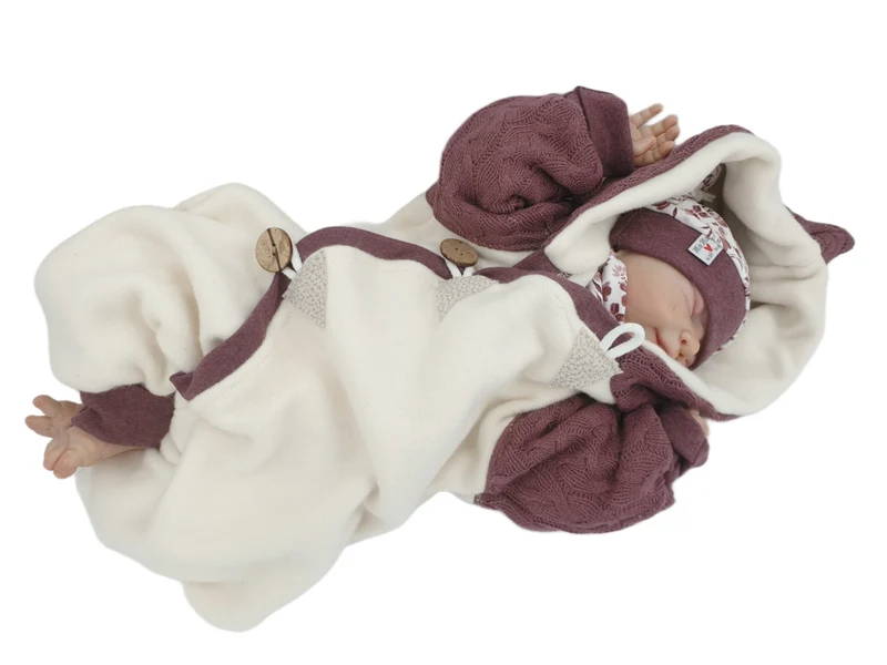 Overall Baby Kind von 50 bis 110 Designer Wellnessoverall beere/creme Zipfel Strick 100% Biobaumwolle von Atelier MiaMia