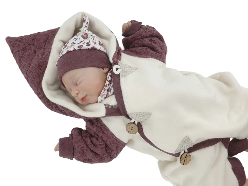 Overall Baby Kind von 50 bis 110 Designer Wellnessoverall beere/creme Zipfel Strick 100% Biobaumwolle von Atelier MiaMia