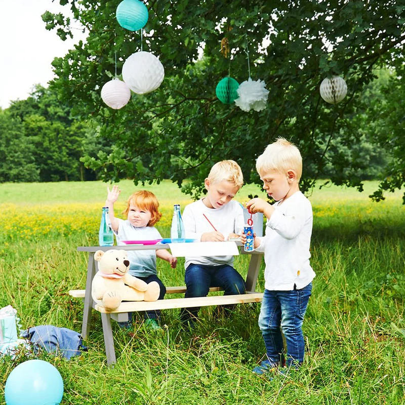 Sitzgarnitur für bis zu 4 Kinder Vollmassiv Nadelholz, Grau & Natur