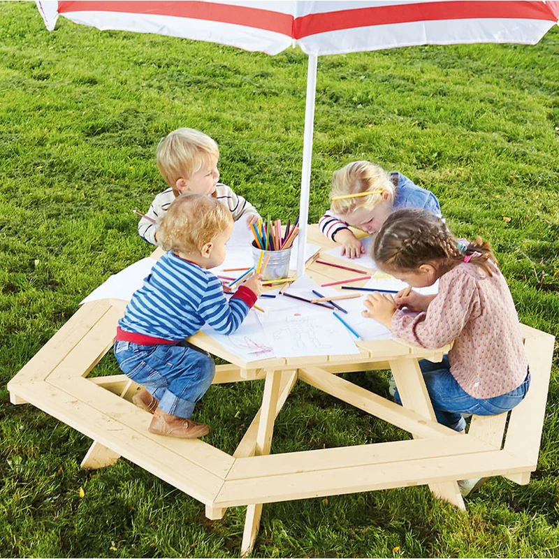 Sitzgarnitur eckig für bis zu 6 Kinder, Vollmassiv Nadelholz