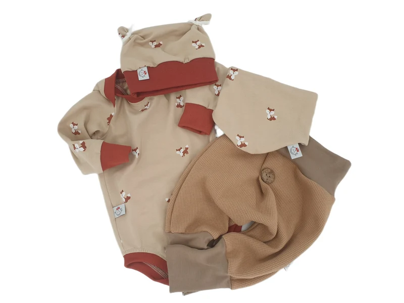 Coole Pumphose | Babyset Dunkelbeige – kurz & lang bis Gr. 140 | Handmade
