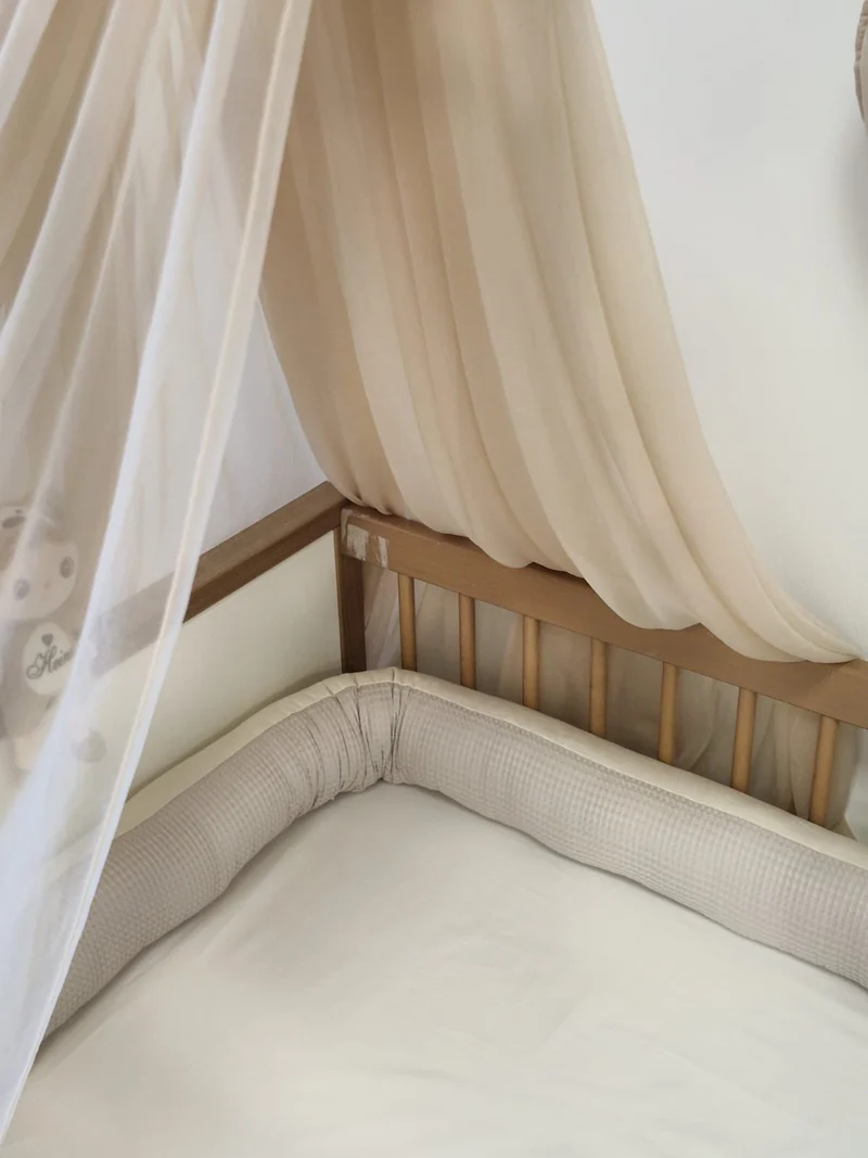 Wickeltischumrandung | Bettumrandung ROYAL | Waffelpique Beige & Velours Natural | 220 cm | Einzelstück