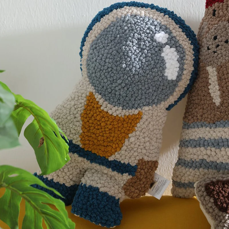Astronauten Kissen 40x25 cm, Punch-Nadel-Stickerei & Leinenstoff