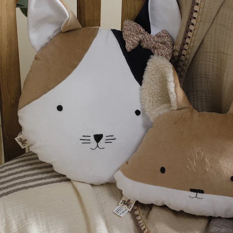 Fuchs Kissen 32x35 cm, Samt & Teddystoff