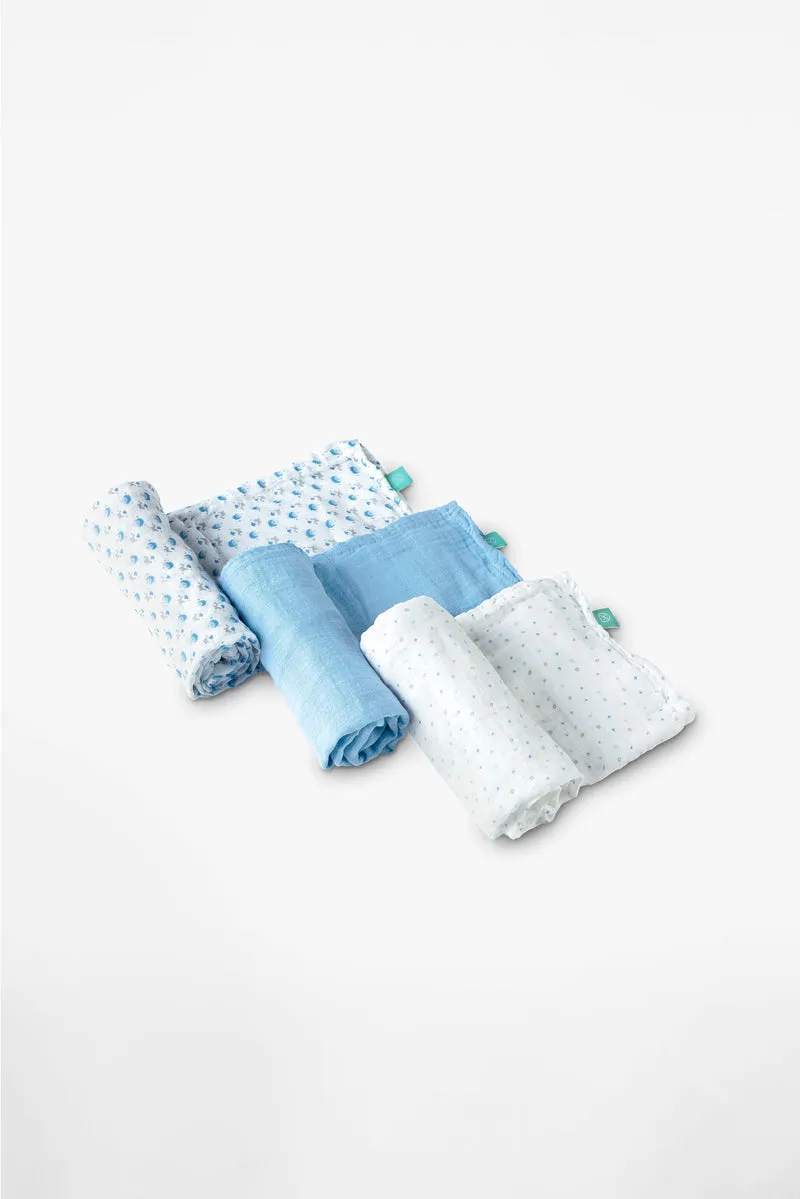 SOFT TOUCH 80x80 Newborn muslin cloths - Light Blue