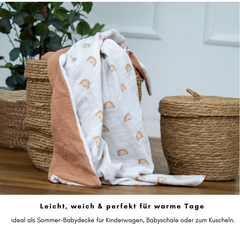 Musselin Babydecke - Caramel 100×70 cm – Leicht, weich & perfekt für Frühling und Sommer