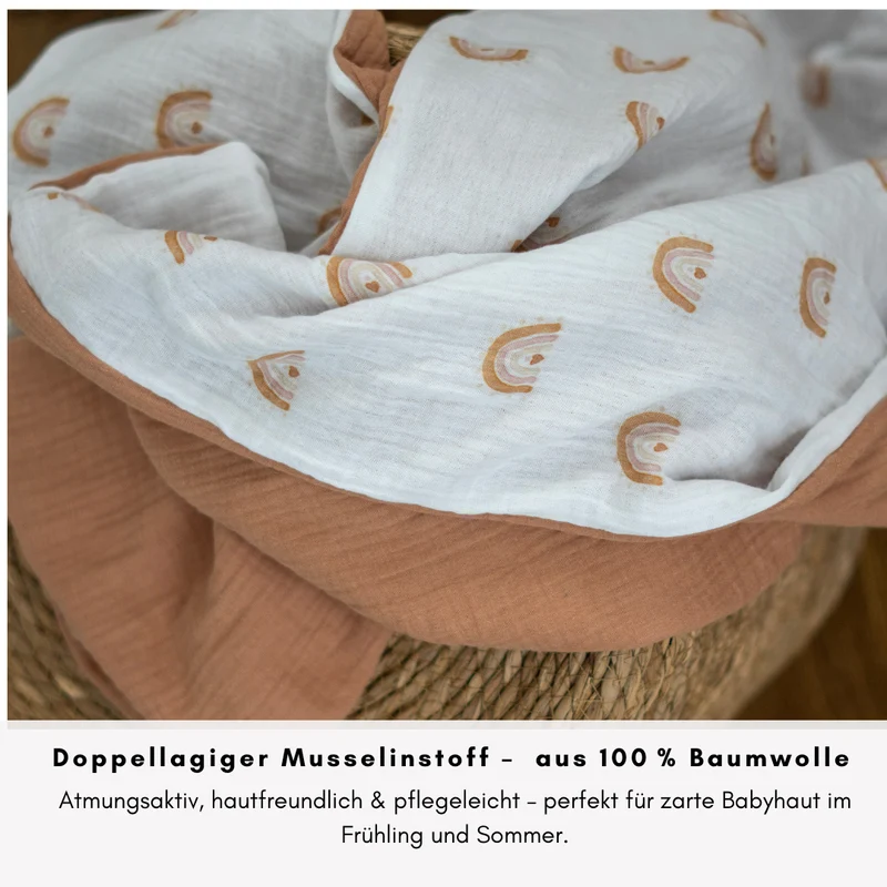 Musselin Babydecke - Caramel 100×70 cm – Leicht, weich & perfekt für Frühling und Sommer