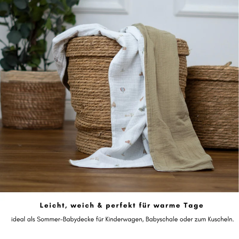 Musselin Babydecke - olive 100×70 cm – Leicht, weich & perfekt für Frühling und Sommer