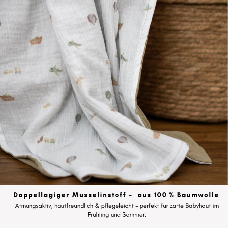 Musselin Babydecke - olive 100×70 cm – Leicht, weich & perfekt für Frühling und Sommer