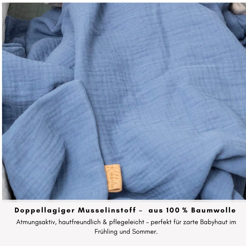 Musselin Babydecke - Himmelblau 100×70 cm – Leicht, weich & perfekt für Frühling und Sommer