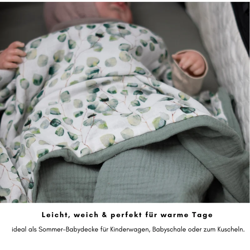 Musselin Babydecke - Eukalytus 100×70 cm – Leicht, weich & perfekt für Frühling und Sommer