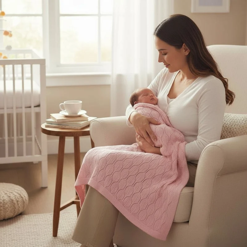 Strickdecke Blattmuster | Rosé