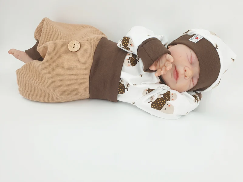 Coole Pumphose oder Babyset mit Knopf bis Gr. 140 beige / braun von Atelier MiaMia