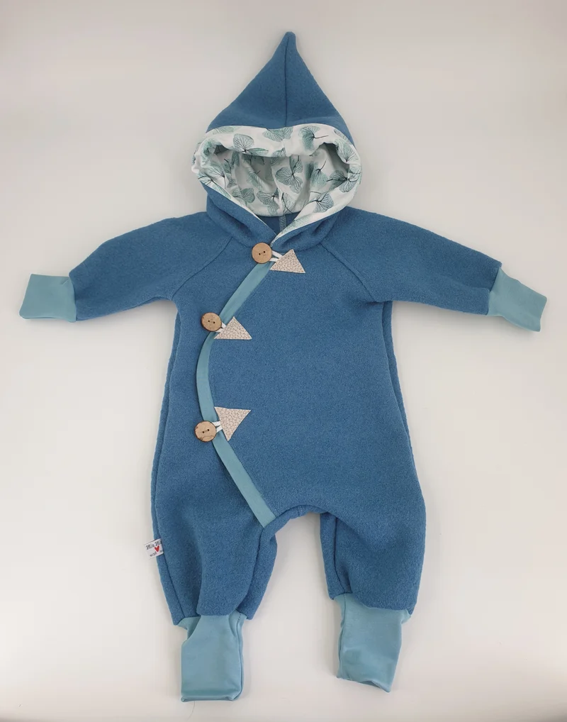 Walk - Overall Baby Kind von 50 bis 110 Designer Walkoverall aqua Blätter von Atelier MiaMia