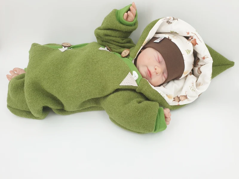 Walk - Overall Baby Kind von 50 bis 110 Designer Walkoverall grün Waldtiere von Atelier MiaMia