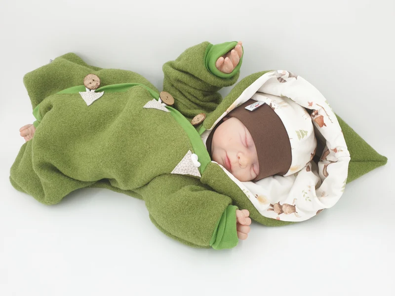 Walk - Overall Baby Kind von 50 bis 110 Designer Walkoverall grün Waldtiere von Atelier MiaMia