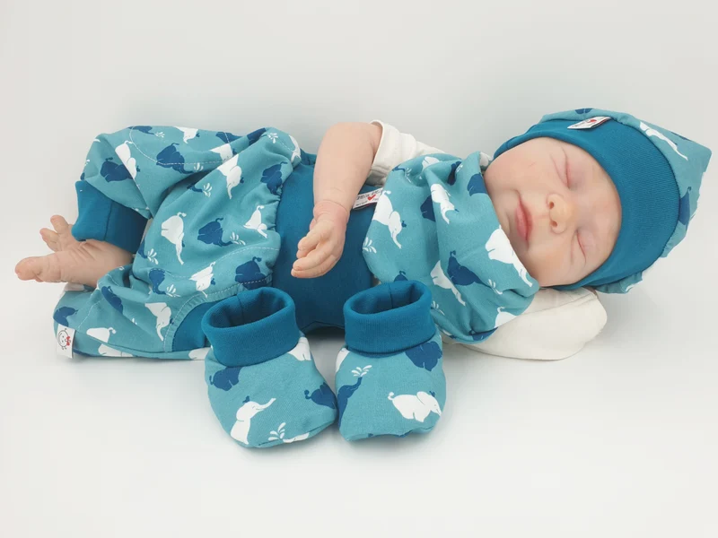 Coole Pumphose oder Babyset kurz und lang Elefanten blau 110 von Atelier MiaMia
