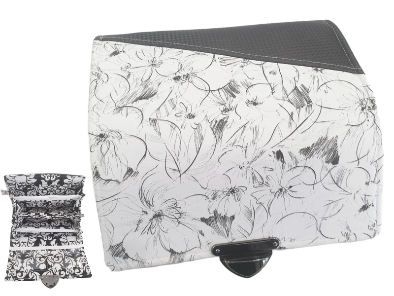 Geldbörse Kunstleder schwarz/weiß Blumen von Atelier MiaMia