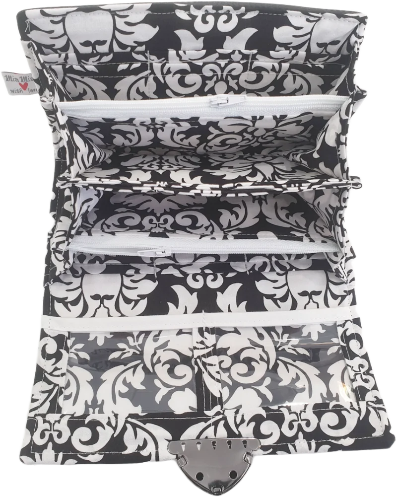 Geldbörse Kunstleder schwarz/weiß Blumen von Atelier MiaMia