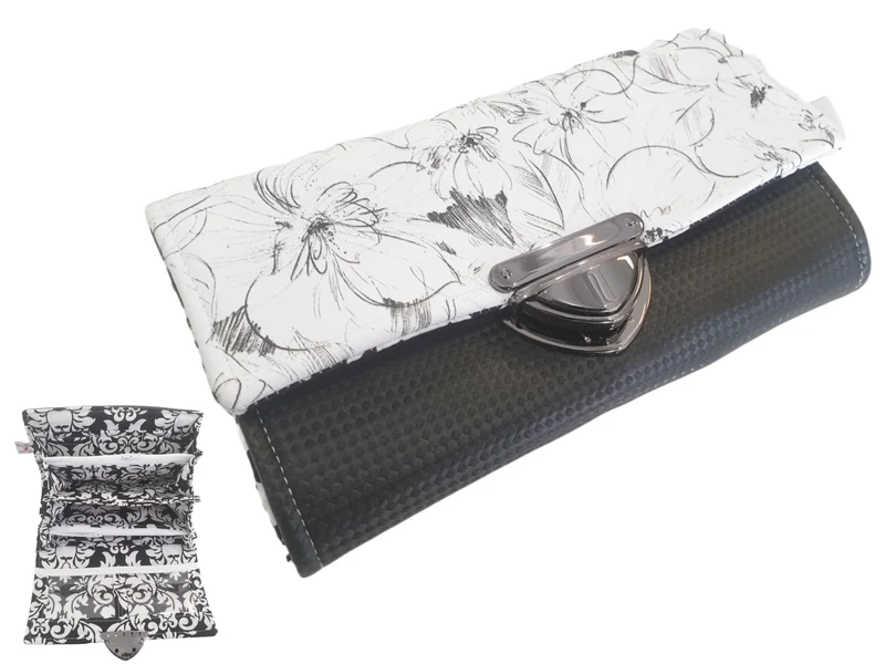 Geldbörse Kunstleder schwarz/weiß Blumen von Atelier MiaMia