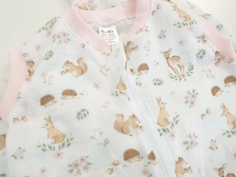 Mutzelpumper Schlafsack mit Füßen, Gr. 50-104 Waldtiere Rosa von Atelier MiaMia