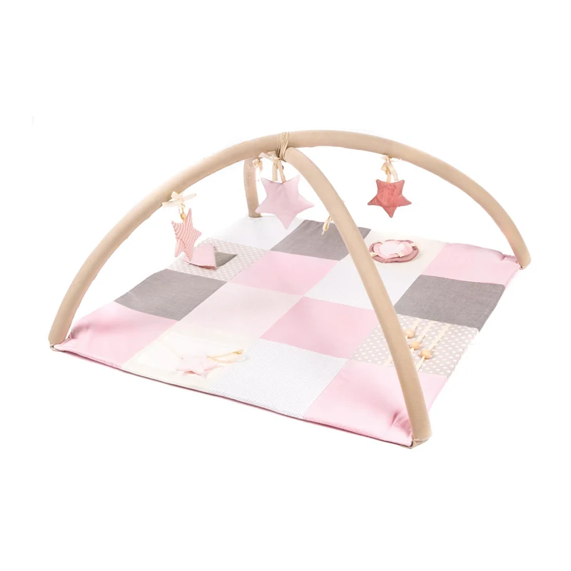 Activity Spieldecke Patchwork, Krabbeldecke mit Spielbogen 100 x 100 cm, Rosa