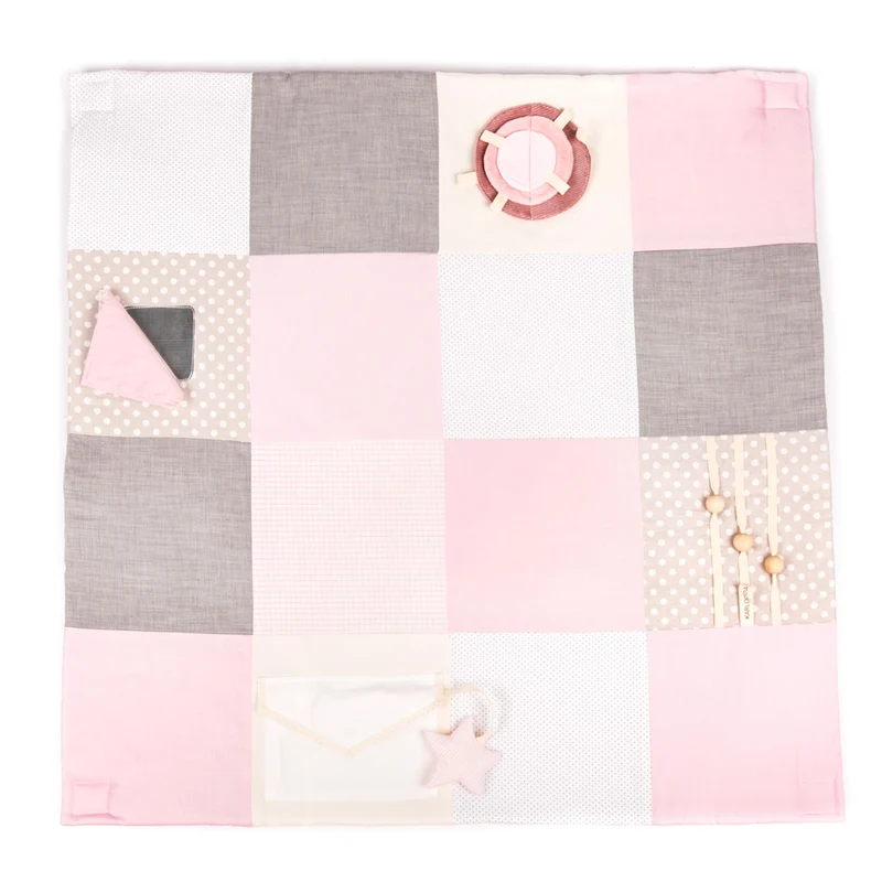 Activity Spieldecke Patchwork, Krabbeldecke mit Spielbogen 100 x 100 cm, Rosa