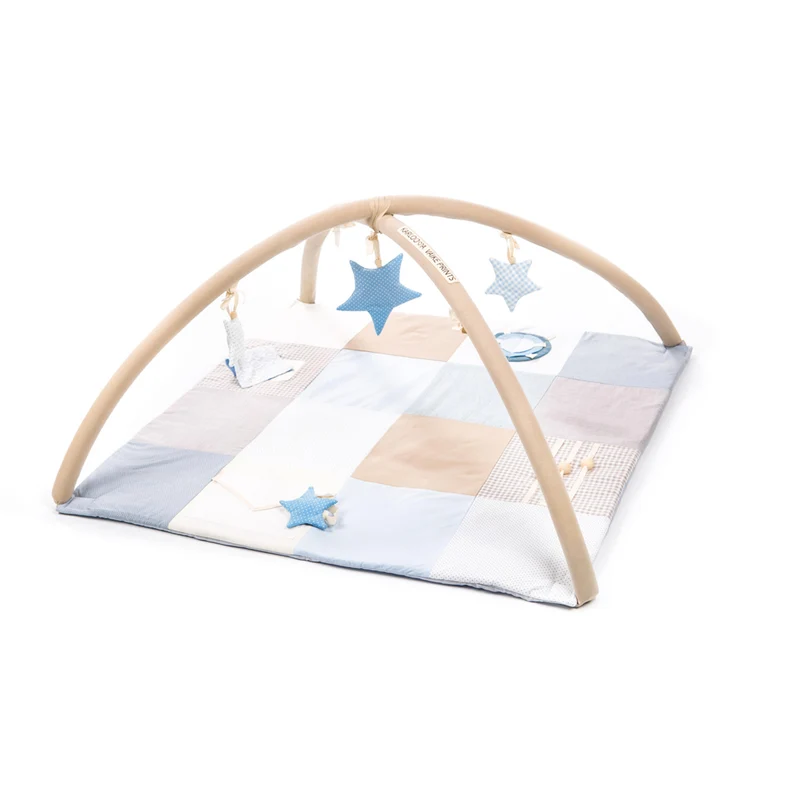 Activity Spieldecke Patchwork, Krabbeldecke mit Spielbogen 100 x 100 cm, Blau