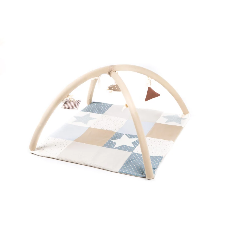 Activity Spieldecke Patchwork, Krabbeldecke mit Spielbogen 80 x 80 cm, Blau