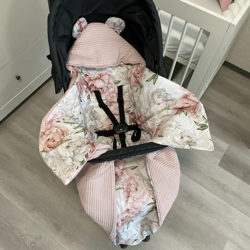 Einschlagdecke für Babyschale mit Klett | Premium Baumwolle & Waffelpique