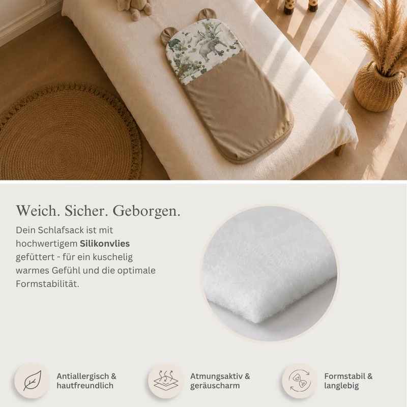 Flacher Schlafsack mit Bärenohren | Premium Baumwolle & Samt