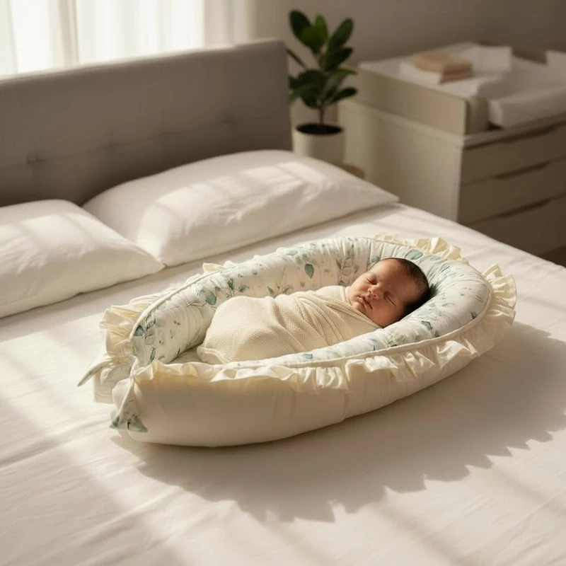 Babynest mit Rüschen | Premium Baumwolle & Samt