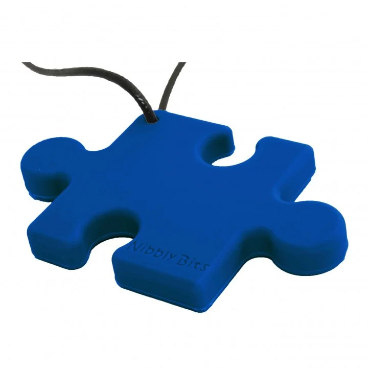 Teething Pendant Necklace - Blue Jigsaw