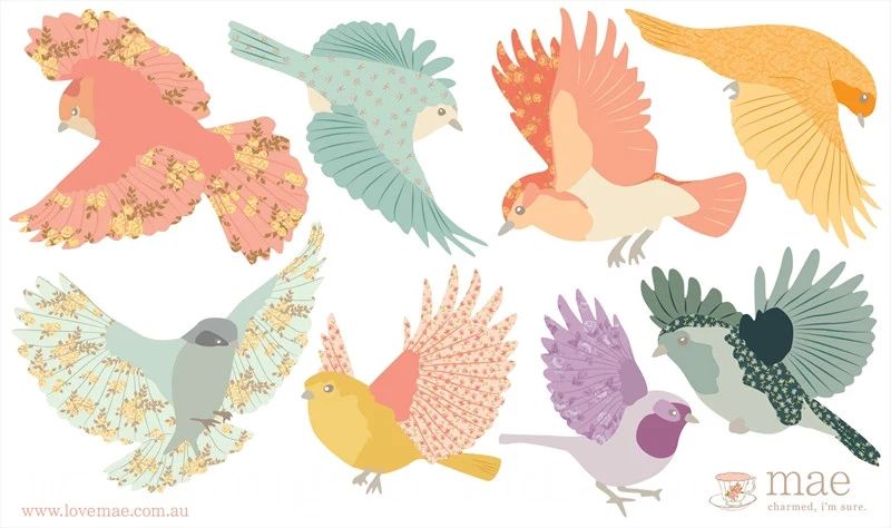 Small Flying Twitter Decals - Girly