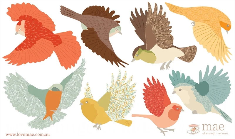 Small Flying Twitter Decals - Earthy