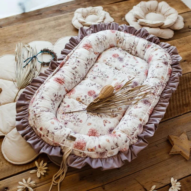 Premium Babynest mit Rüschen | Premium Baumwolle & Samt